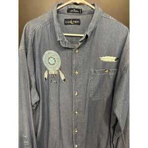 Vintage Denim Button Up Native Indian Graphic Shirt Size Men's XL